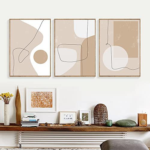 OTURRI Beige Ligne Dessin Affiche Imprimer Abstrait Murale Tableaux Minimaliste Murale Art Géométrique Nordique Toile tableau Peinture Moderne Salon Decoration 50x70cmx3 Sans Cadre