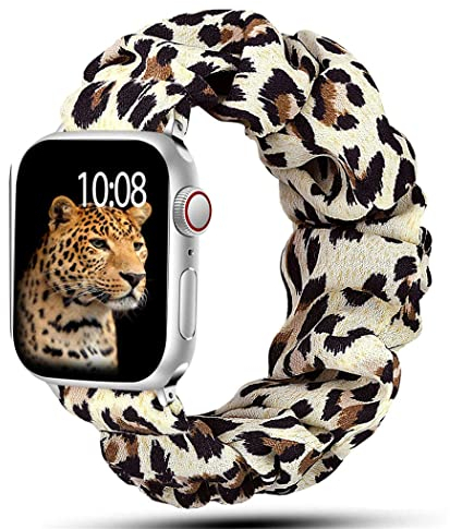 Scrunchie Strap kompatibel für Apple Watch Band 49mm 45mm 41mm 44mm 40mm 42mm 38mm, Elastisches Nylon-Damenarmband für iwatch Ultra Series 8 7 6 SE 5 4 3 2 1, 38/40/41mm-S, Gepard