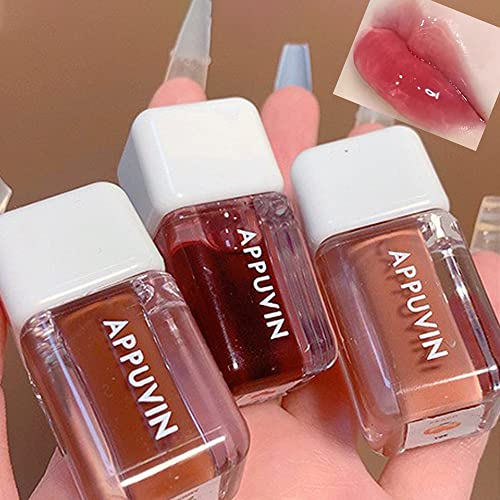 Sitovely 3 Farben Jelly Hydrating Lip Oil Set, Fruchtextrakt klares Lippenglanzöl Transparent aufpolsternder Lipgloss, schimmernder Lippenbalsam für Lippenpflege, nährende nicht-klebrige Lip Tint (C), 1 Stück (3er Pack)
