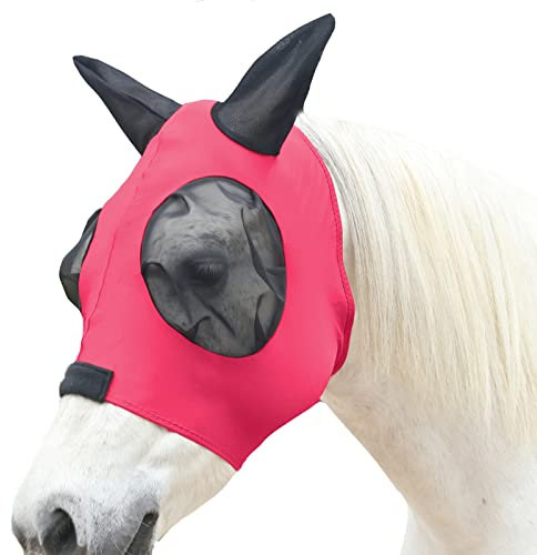 Gallopoff Pferd Fliegenmaske, Fliegenmasken für Pferde mit Ohren, Super Komfort & Dehnbare Passform Lycra Equine Fliegenmaske Rot Full
