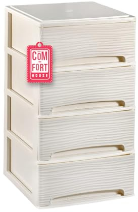 Cajonera Ondas Blanco Roto 4 Cajones COM-FORT HOUSE | Apilable, Cajones deslizantes, Gran capacidad, Fácil limpieza
