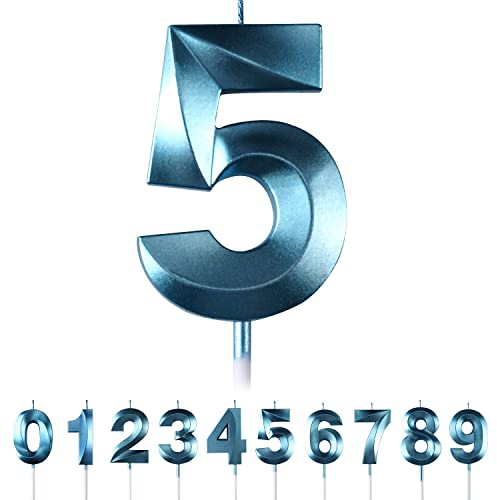 Geburtstagskerzen Zahlen 5,3D Blau Geburtstagskerzen,Kerzen Geburtstag Zahl 5, Kuchen Topper Dekoration Kuchendeko Geburtstag, Geburtstagskerzen für Geburtstagsdeko