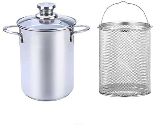 4,2 l Spargeltopf, 304 Edelstahl, Spargel-Gemüse-Dampfgarer, Nudelkocher, Öl-Frittierpfanne mit Korb und Deckel für Zuhause, Küche, Restaurant, Kochgeschirr (Silber)