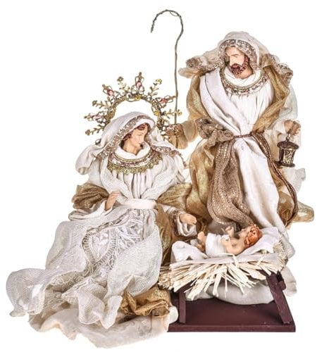 Magie di Natale Krippenfiguren mit Kleidung aus Champagner-Stoff, Höhe 36 cm