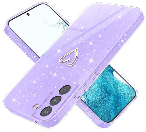 Yichxu Cover per Samsung Galaxy S22 5G Custodia Glitter TPU Silicone Brillantini con Protezione Fotocamera ​Motivo Cuore Sottile Morbid Antiurto Paraurti Protettiva Case per Samsung S22 5G, Viola