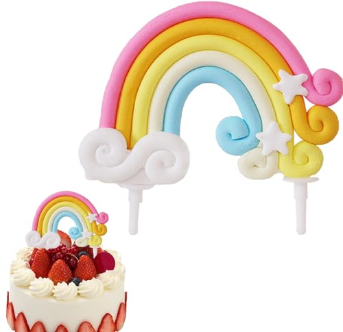 Mezrkuwr Regenbogen Tortendeko Geburtstag Personalisierter Cake Topper Bunte Tortendekoration Wolke Kuchendeko für Kinder Kuchen Dekoration Regenbogen Kuchenaufsatz
