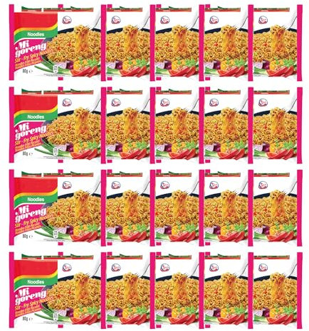 Mi Goreng Stir Fry Spicy Noodles 80g (Pack of 20) | Authentic Indonesian Instant Noodles | Versatile Meal Option | Ready in 3 Minutes