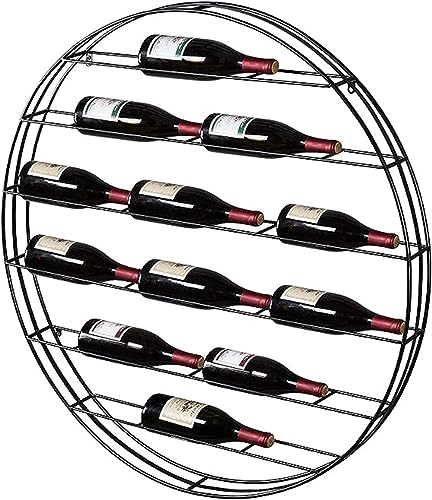 sjdoPulse Wine Display Rack - 12 Bottle Modern Black Metal Round Wall Mounted - Decorative Storage Organizer for Home Kitchen, Dining - Stylish & Space-Saving