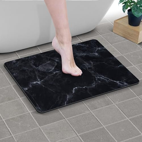 Creative Corner Tappeto Bagno Assorbente - Tappetino Bagno Antiscivolo Assorbente ad Asciugatura Rapida 50x70 Marmo Nero