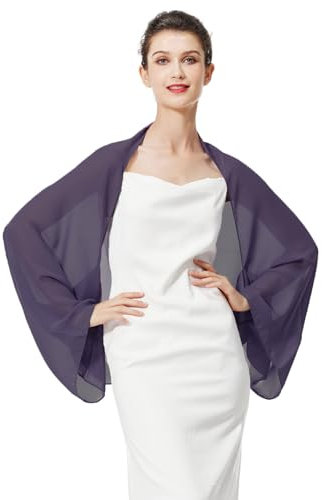 BEAUTELICATE Cardigan Boléro en Mousseline De Soie Couverture Veste à Manche Transparent Grande Taille De Femme Mariée Soirée Mariage Cérémonie D’été(Taille Unique,Violet Foncé)