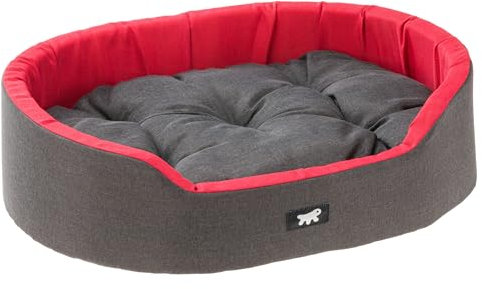 Ferplast Hundebett Dandy, abnehmbares, waschbares Kissen, Baumwollbezug mit weicher Polsterung, Bett für mittelgroße Hunde, 80 x 55 x H 18 cm, Rot