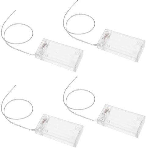 EMSea 4pcs 2AA Battery Holder Box Case Transparent Enclosed Clear Battery Socket Holder with On/Off Switch Extension Wires Leads Spring Clip Socket Bundle Housing Transparent