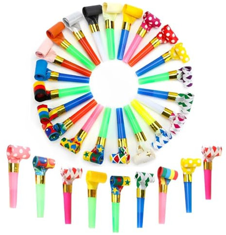 EIHI 30 Pezzi Fischietti Compleanno Bambini,Trombetta Da Stadio,Multi Color Blower Party Horn Party Tube Noise Maker Per Feste Di Compleanno,Feste Per Bambini,Banchetti,Cerimonie Di Laurea