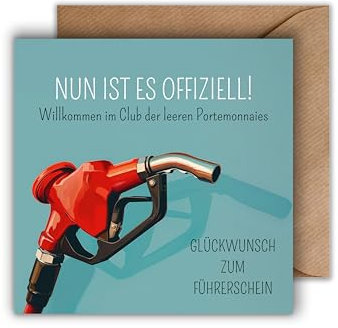 WBdesignz Geschenkarte zum Führerschein mit Umschlag - Gratulationskarte zur bestandenen Fahrprüfung mit lustigem Spruch Glückwunschkarte zum Abschluss der Fahrschule Fahrer Auto (125 x 125 mm)