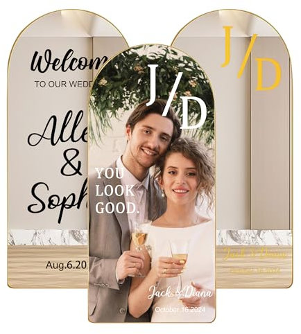 Jacklin F Calcomanía Personalizada con Letrero de Espejo de Bienvenida a Nuestra Boda, Pegatina de Espejo de Vinilo Personalizada con Nombres de Novia y Novio, Letras Extraíbles DIY