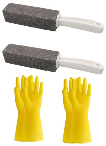 Zynewa 2 Stück Bimsstein Toilettenreiniger Mit Griff, Und 2 Paar Wiederverwendbare Handschuhe, Blöcke Bimsstein Für Toilette, Bref Power Kalk Und Schmutz Reiniger