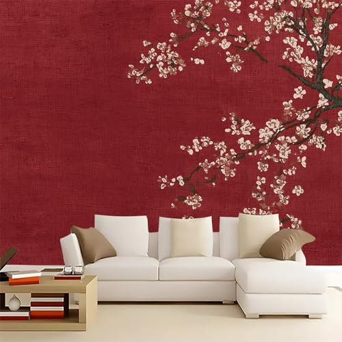Wallpaper Oriental Style Cherry Blossoms Theme Wall Wall Covering Wallpaper Mural Dark Red Panoramic Wall Decor Wallpaper 78.7 x 55.1/200 x 140 cm Living Room Bedroom Wall Wallpaper