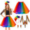 Ulikey Regenbogen Tüllrock, Regenbogen Kostüm für Damen, Tüllrock Damen, Bunt Feder Stirnband, Bunte Feder-Ohrringe, 50er-Bunte Tutu Unterrock für Damen Karnevalspartys und Bühnenauftritte