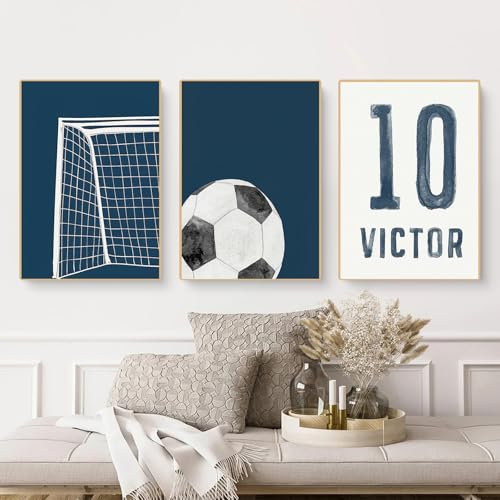 champracer 3er Fußball Poster Set, Bilder Kinderzimmer Junge, Fußball Bilder Set, Poster Set für Teenager Jungen Schlafzimmer, Fußball Leinwand Bilder Geschenk für Junge, Ohne Rahmen (21x30 cm,Blau)