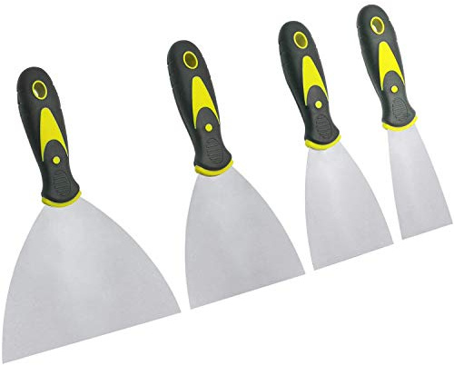 4er-Set Spachtel für Malerarbeiten | Edelstahl Spachtelset mit Kunststoffgriff (rostfrei) | Tapetenschaber, Farbschaber & Füllspachtel | Breiten 40/75/100/150 mm | Premium Malerwerkzeug-Set