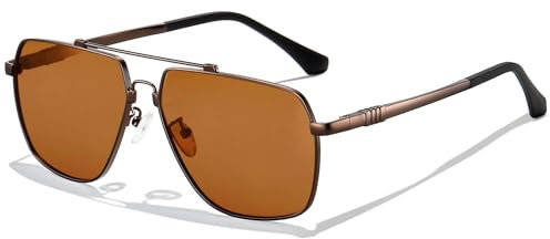 KANASTAL Groß Sonnenbrille Herren und Damen Retro Klassische Polarisiert Sonnenbrille mit Premium Quadratisch Metallrahmen UV400 Schutz, Matt Braun Rahmen Braun Gläser