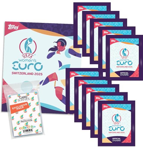Bundle mit UEFA Women's EURO 2025 Switzerland - Sammelsticker - 1 Album + 10 Tüten + Exklusive Collect-it Hüllen