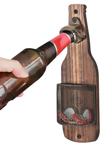 YNPQTDS Décapsuleur mural - Décapsuleur mural avec boîte de récupération de capsules - Ustensile de cuisine en bois et accessoire d'intérieur peu encombrant - Idée cadeau pour femmes, hommes et