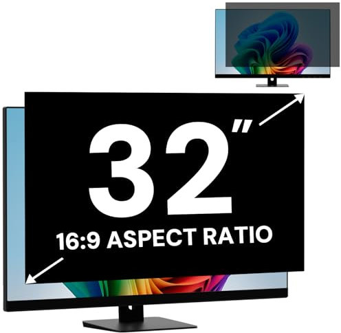32 Zoll Computer Bildschirm Blickschutzfilter für 16:9 Breitbild Monitor, Abnehmbarer Computer Bildschirmschutzfolie und 32 Zoll Anti Blaulicht Blendungsfilter