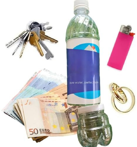 Cachette secrète en véritable bouteille d'eau à double fond, bouteille d'eau cachée (transparent)