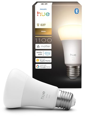 Philips Hue Smart LED A60 Bulb, Warm White Light 2700K, E27 Base, 9.5W, 1100 Lumens, Dimmable, Works with Alexa, Google Assistant, and Apple Home, 1 Pack