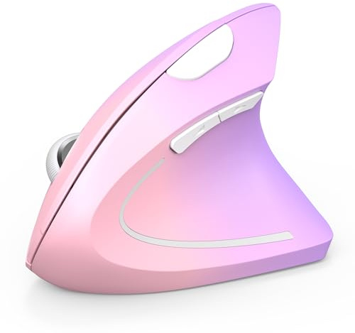 TECKNET Souris Ergonomique sans Fil 2.4G, Verticale Souris Silencieuse | 4800 DPI Réglable, 6 Boutons, LED, Prévention Syndrome de la Souris, pour Droitier, PC, Ordinateur Portable, Mac, Rose&Violet