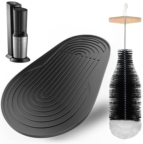 Abtropfmatte Silikon für Sodastream Crystal 3.0,Silikonmatte Abtropfschale Zubehör,Silikon Abtropfmatte Unterlage,Tropfmatte mit Reinigungsbürste,Wasserdicht und Rutschfest,Schwarz