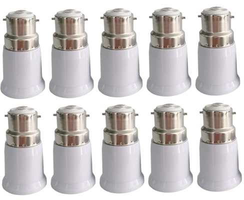 Peosaard Convertitore presa adattatore luce, convertitore presa adattatore lampadina da B22 a E27 10 pezzi 2, 4x1, 4 220 V 10 A 100 ℃ Lampadina filettata resistente al calore