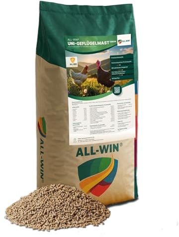 ALL-WIN Uni-Geflügelmast 20 kg – Hühnerfutter für Geflügelmast (Pellets) – Alleinfutter für Hähnchen, Enten, Gänse & Truthühner – mit natürlichem Oreganoöl, Non-GMO Soja, VLOG geprüft