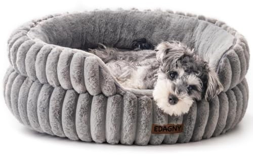 EDAGNY Beruhigend Rundes Kleine Hundebett Weiches Haustierbett Grau M