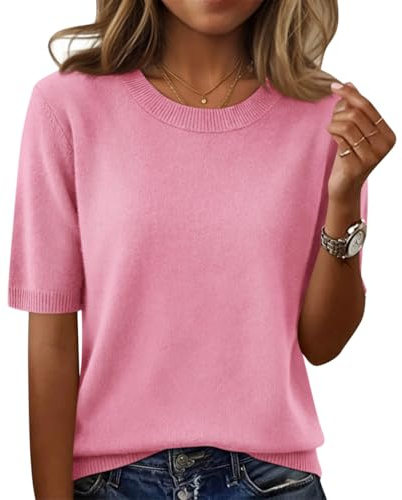 Minetom Pull Femme Manches Courtes Col Rond Pullover Top Tricoté Élégant Coupe Haut Chic Printemps Été