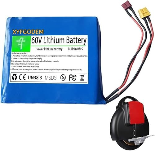 Batteria per monopattino elettrico da 60 V, batteria per hoverboard e 2 Ah, batterie al litio per motore monociclo con BMS