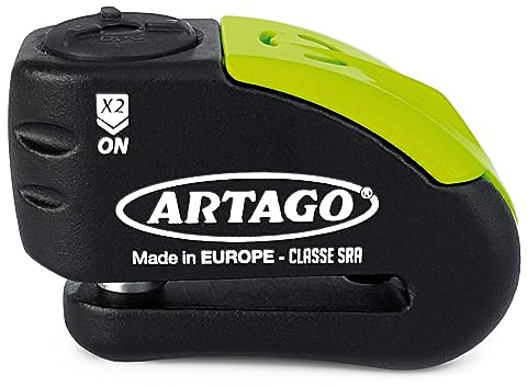 ARTAGO 30X14 Candado Moto Disco con Alarma Don't Touch 120dB, Alta Gama Homologado Sra y Sold Secure Gold, Doble Cierre ø14 Bunker Selection, Sin o con Alarma, Pinza Antirrobo Moto Disco Freno