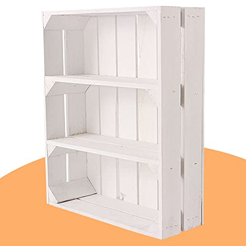 Vintage Möbel 24 GmbH 3 Flache Regalkisten mit 3 Fächern Shabby Chic Serie - Neue Obstkiste mit Ablagefächern in weiß - Wandregal aus Holz - Holzkisten Kisten - Gewürzregal Kosmetikregal 50x40,5x16cm