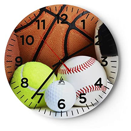 Modern Wanduhr Fußball Ball Sport Golf 40x40cm Rund Groß Wand Uhr Glas Analog Zimmeruhren Küche Büro Wohnzimmer Glasuhr Wall Clock Dekoration Design Wanddekoration Küchenuhr C4AR40x40-2793