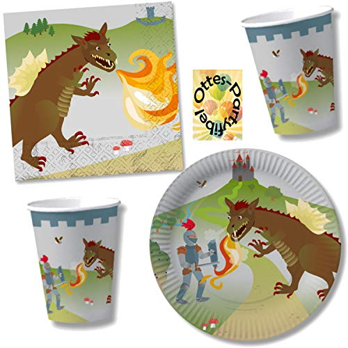 HHO Drachen und Ritter Party-Set 36tlg. für 8 Gäste : Teller Becher Servietten