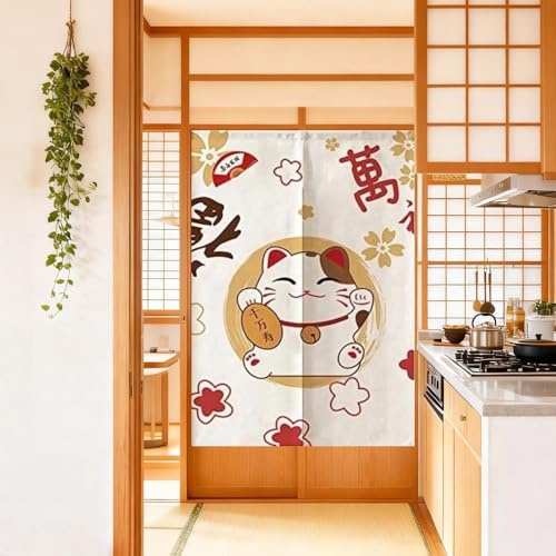 MYRU Lucky Cat Noren Japanischer Vorhang Noren Japanischer Vorhang Eingang (Glückskatze,84 x 150 cm)
