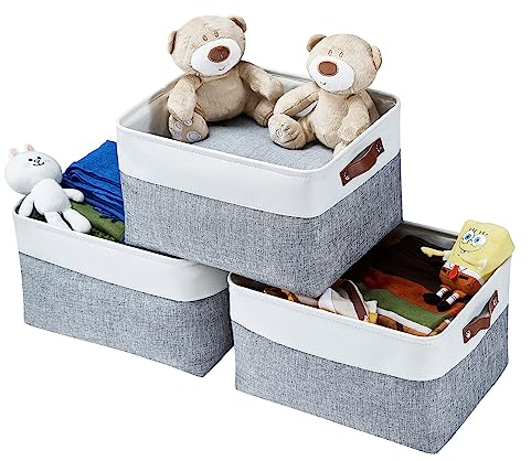 Mangata Stoff Aufbewahrungskörbe, 41x31x25cm große Aufbewahrungsboxen zum Organisieren von Regalen, Wäscherei, Kinderzimmer, 3er-Set Grau und weiß