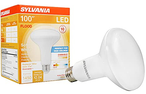 Sylvania LED Flood BR30 Light Bulb, 100W Equivalent Efficient 17W, Dimmable 2700K, Soft White - 1 Pack (40288)