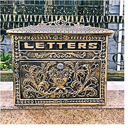 KONGY Briefkasten, Wandmontage Abschließbar Letterbox Außendekoration Amerikanischer Retro Metallkunst Briefkasten, 2 Schlüssel Letterbox