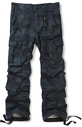 Aeslech Men's Cargo Work Combat Trousers Cotton Casual Military Camo Trousers with 8 Pockets