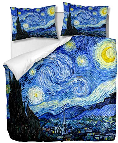 OliveSleep Sternennacht-Bettwäsche-Set für Einzelbett, klassisches Gemälde von Van Gogh, dekoratives 2-teiliges Bettwäsche-Set mit 1 Kissenbezug (Multi 29, Einzelbett)