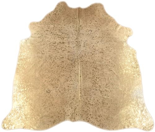 generisch Kuhfell Stierfell Teppich Weiss Gold Devore ca. 200 x 180 cm Kuhfell Metallic Effekt aus Brasilien 14733