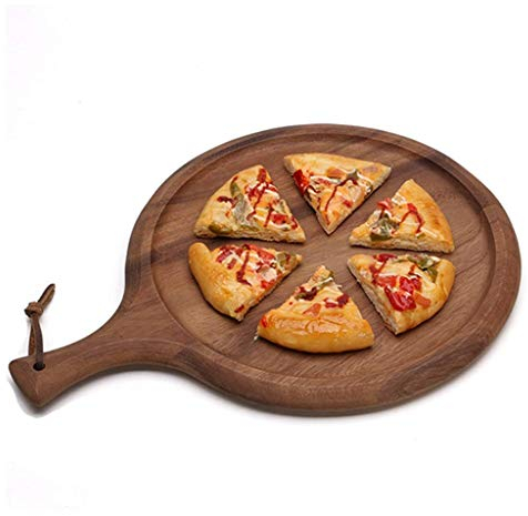 FZYE Planche à Pizza Ronde en Bois avec poignée Plateau de Service Multi-Usage Plateau de Cuisson à Pizza Pizza Pierre Planche à découper Plateau Pizza Cake Ustensiles de Cuisson Outils