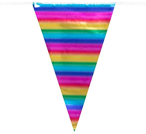 Boland 74738 - Folien-Wimpelkette Regenbogen, Länge 10 m, mehrfarbige Girlande aus Kunststoff, Hänge-Dekoration, Geburtstag, CSD, Karneval, Mottoparty